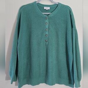 Loft Green 100% Cotton Button-Up Sweater Size XL